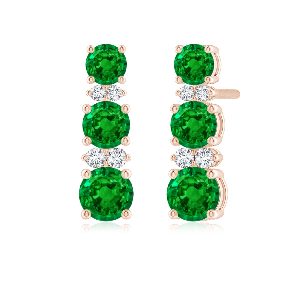 4mm Lab-Grown Graduated Emerald and Diamond Journey Earrings in Rose Gold