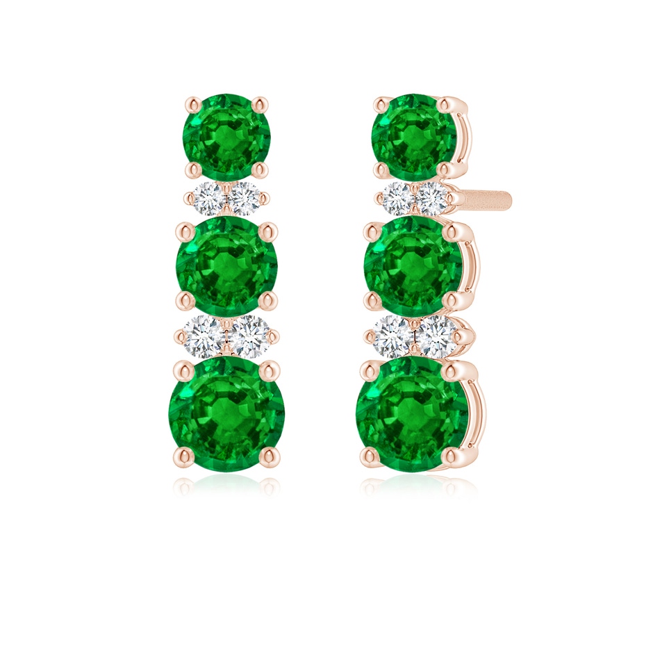 4mm Lab-Grown Graduated Emerald and Diamond Journey Earrings in Rose Gold 