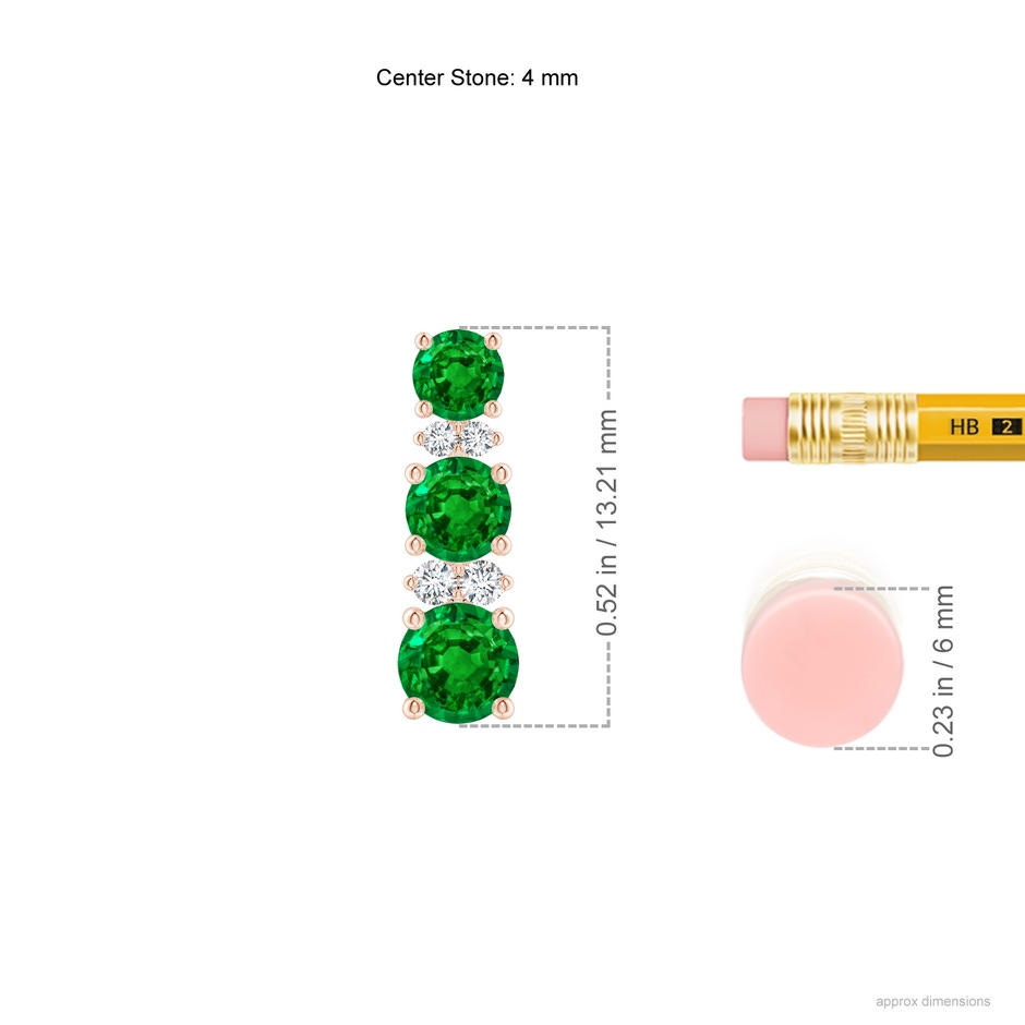 4mm Lab-Grown Graduated Emerald and Diamond Journey Earrings in Rose Gold ruler