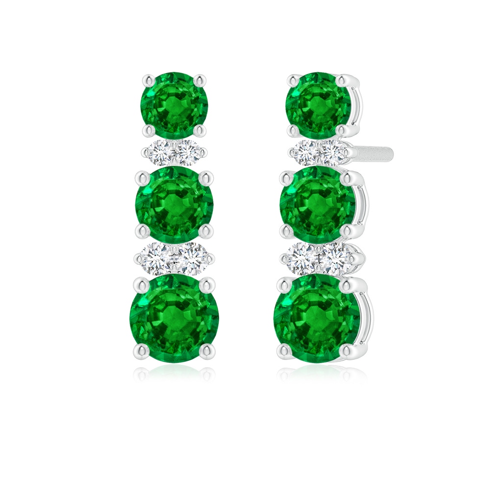 4mm AAAA Graduated Emerald and Diamond Journey Earrings in White Gold