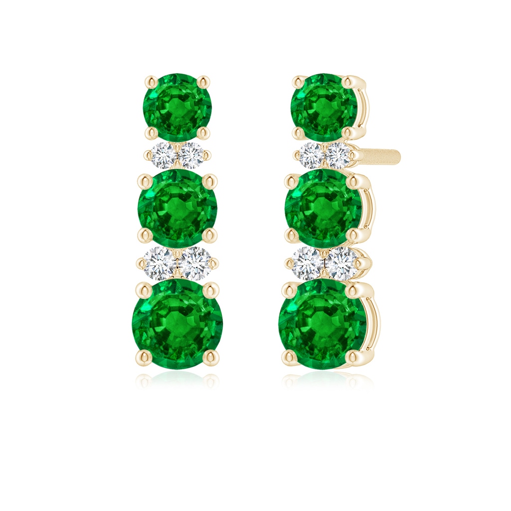 4mm Lab-Grown Graduated Emerald and Diamond Journey Earrings in Yellow Gold