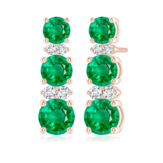 5mm AAA Graduated Emerald and Diamond Journey Earrings in Rose Gold