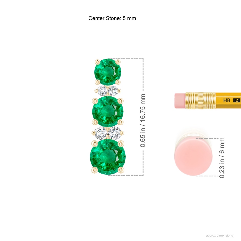 5mm AAA Graduated Emerald and Diamond Journey Earrings in Yellow Gold ruler