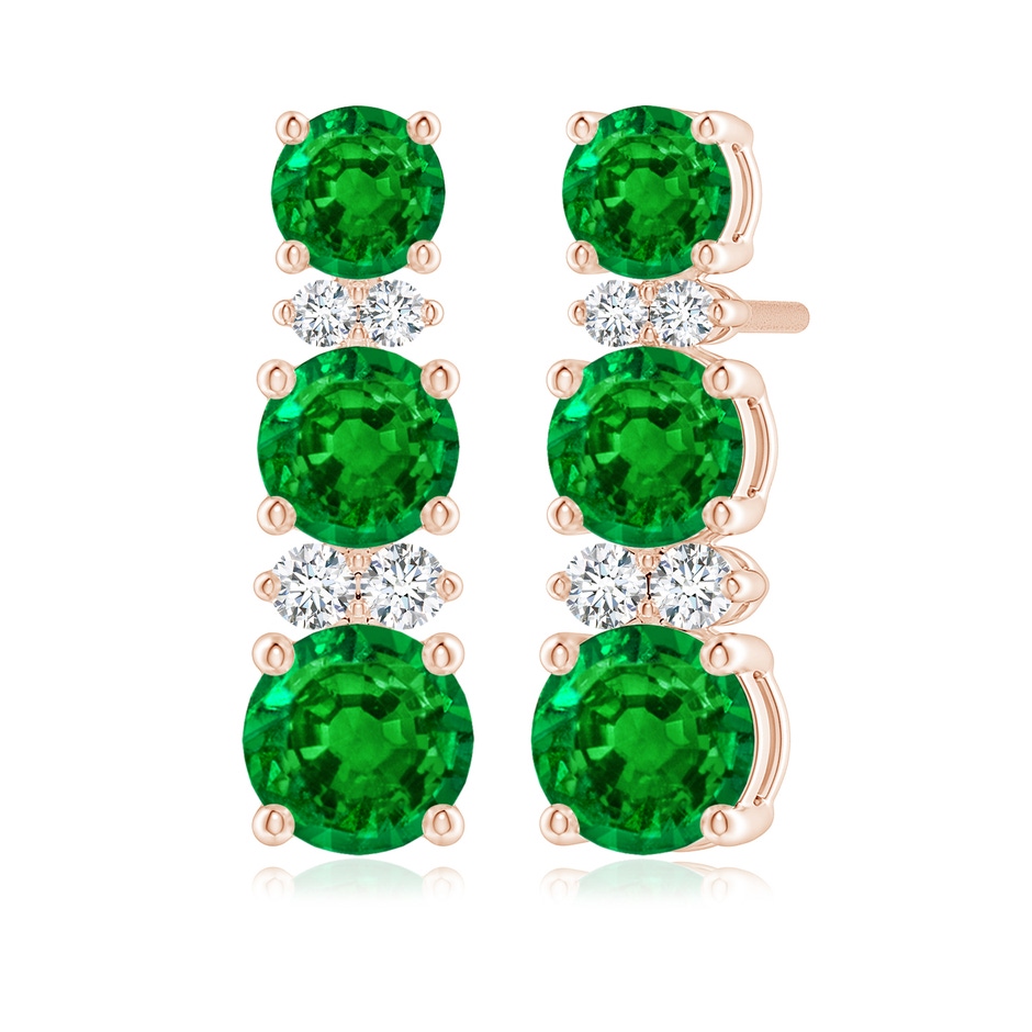 5mm AAAA Graduated Emerald and Diamond Journey Earrings in Rose Gold 
