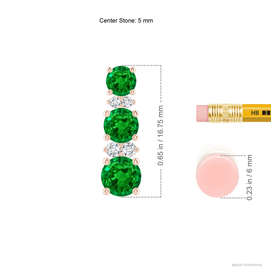 5mm AAAA Graduated Emerald and Diamond Journey Earrings in Rose Gold ruler