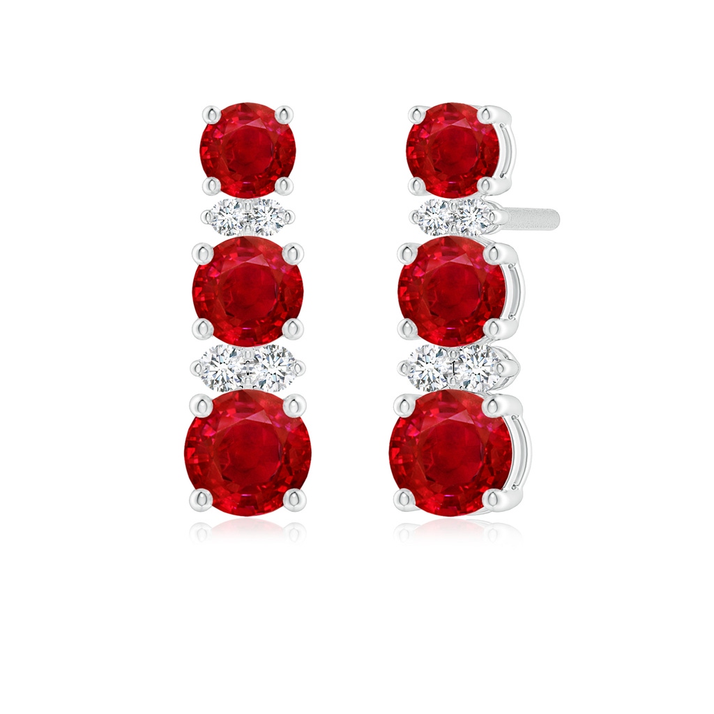 4mm AAA Graduated Ruby and Diamond Journey Earrings in White Gold