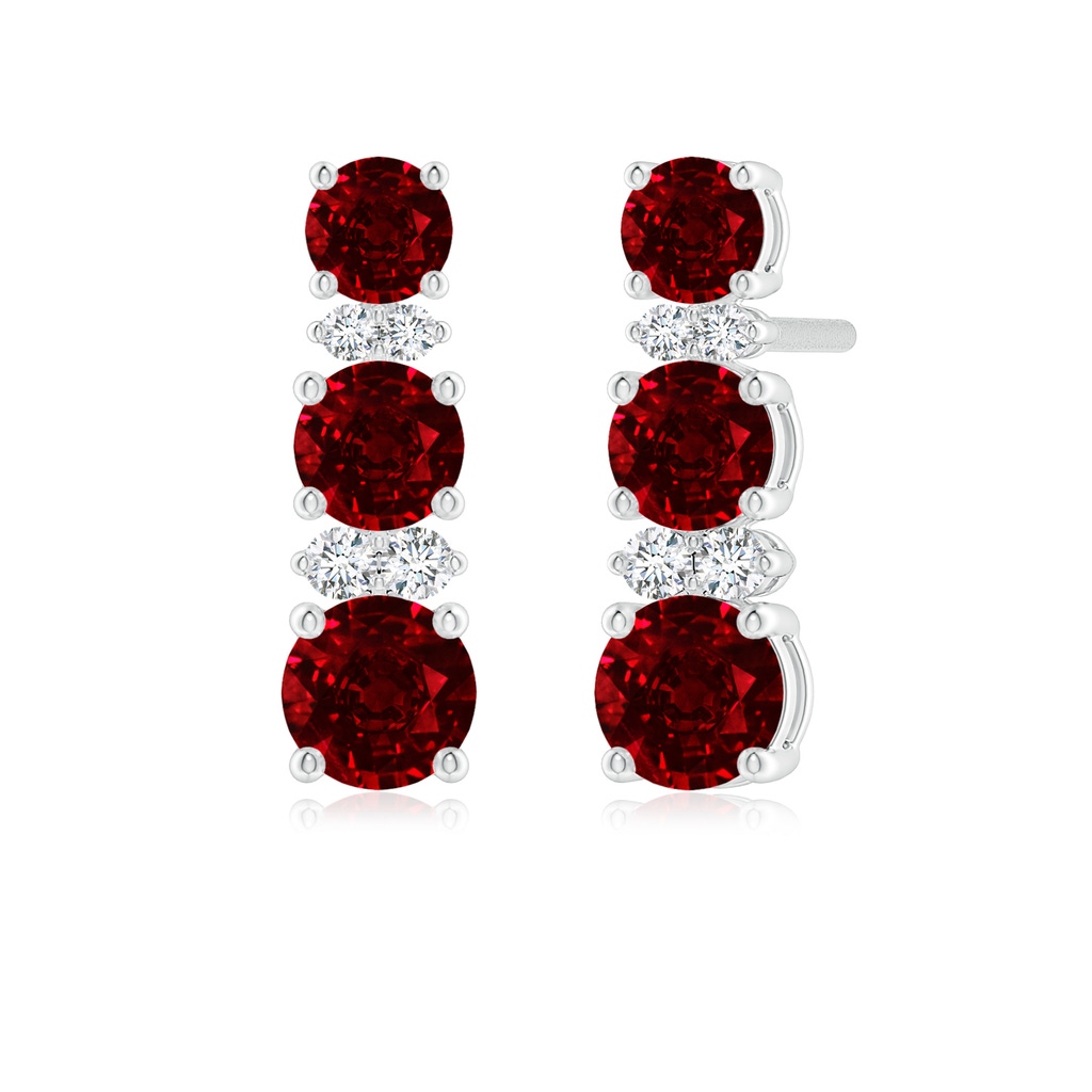 4mm AAAA Graduated Ruby and Diamond Journey Earrings in P950 Platinum