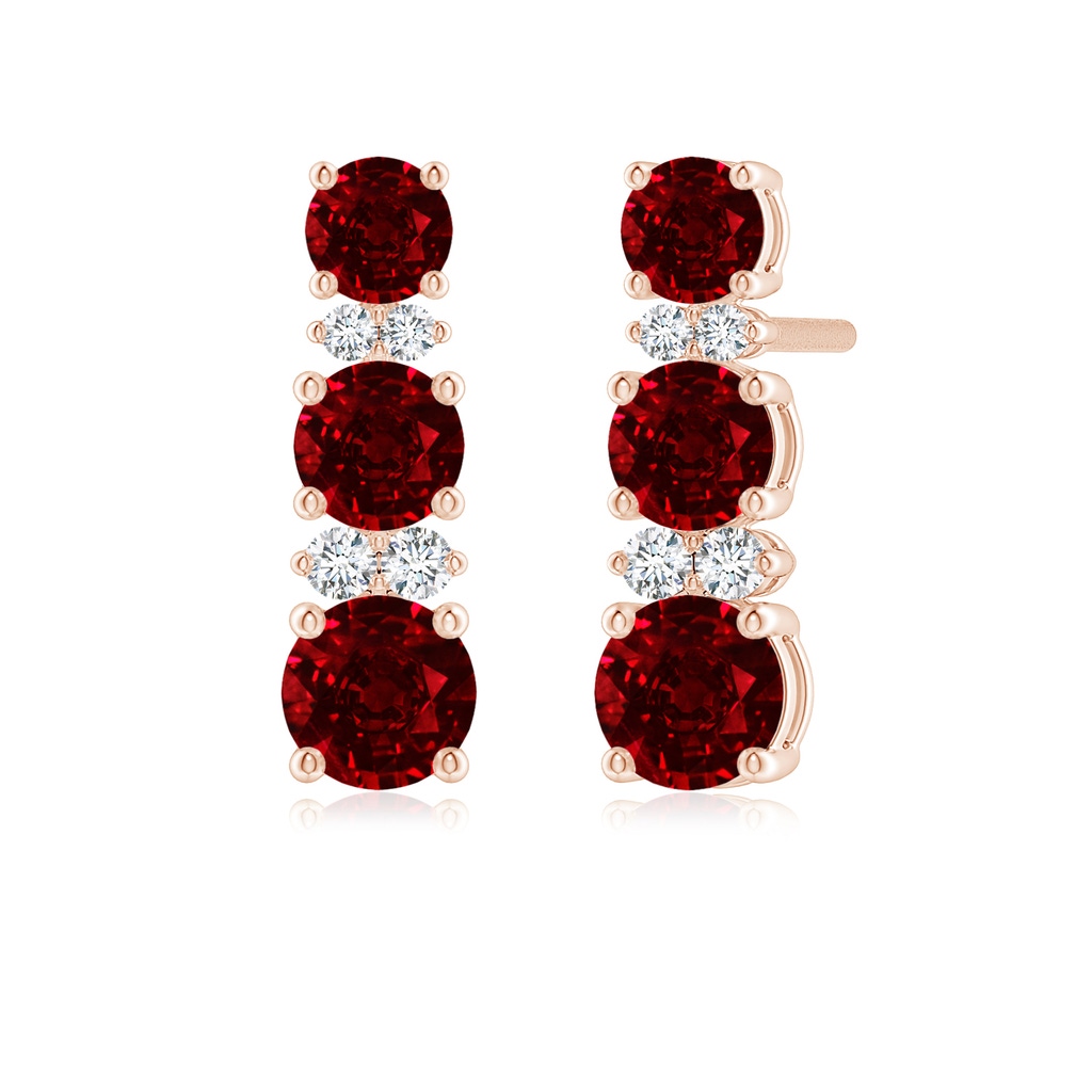 4mm AAAA Graduated Ruby and Diamond Journey Earrings in Rose Gold