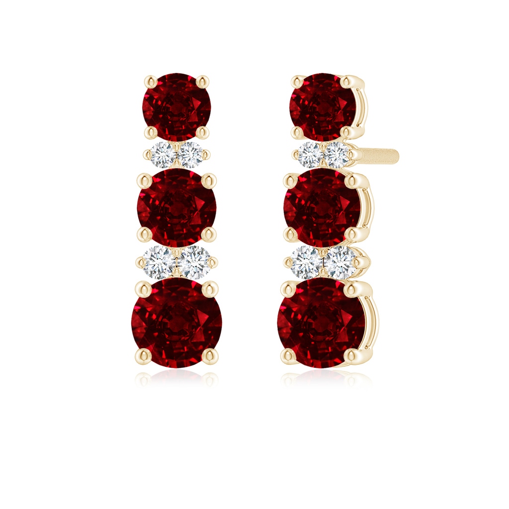 4mm AAAA Graduated Ruby and Diamond Journey Earrings in Yellow Gold