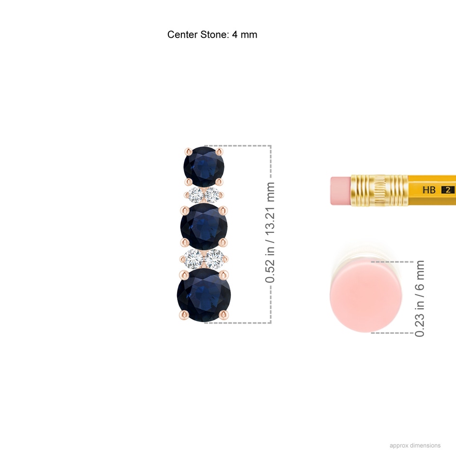 4mm A Graduated Sapphire and Diamond Journey Earrings in Rose Gold ruler