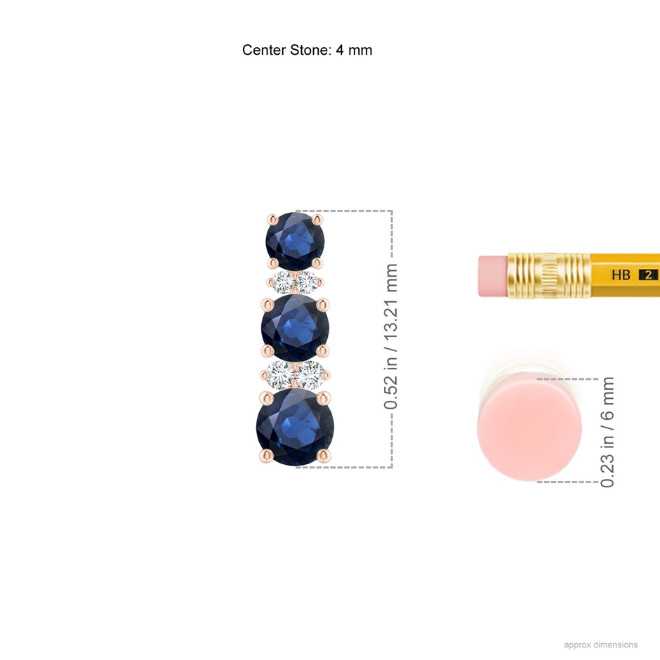 4mm AA Graduated Sapphire and Diamond Journey Earrings in Rose Gold ruler
