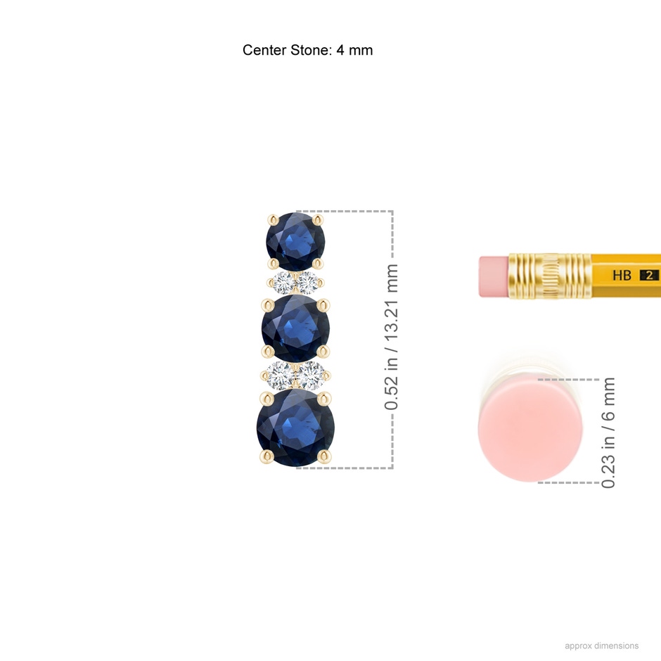 4mm AA Graduated Sapphire and Diamond Journey Earrings in Yellow Gold ruler
