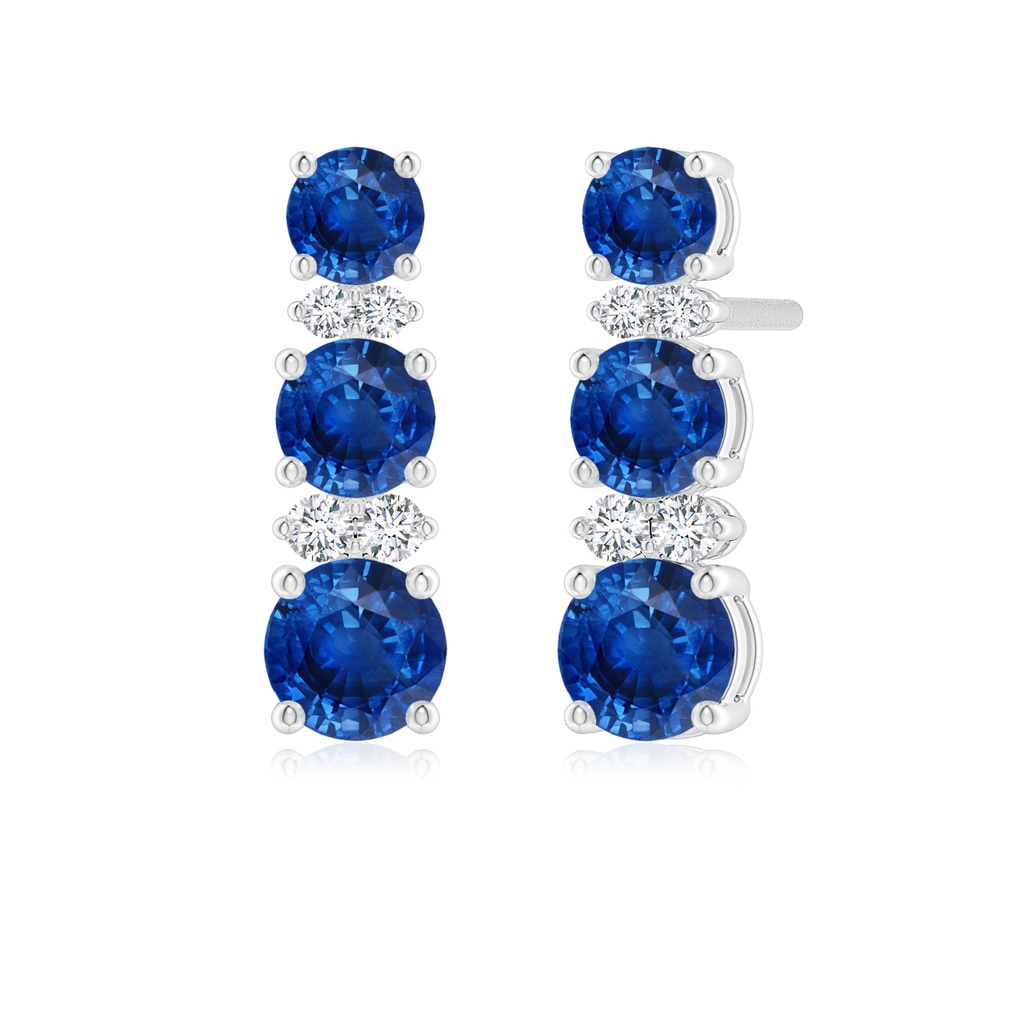 4mm AAA Graduated Sapphire and Diamond Journey Earrings in White Gold