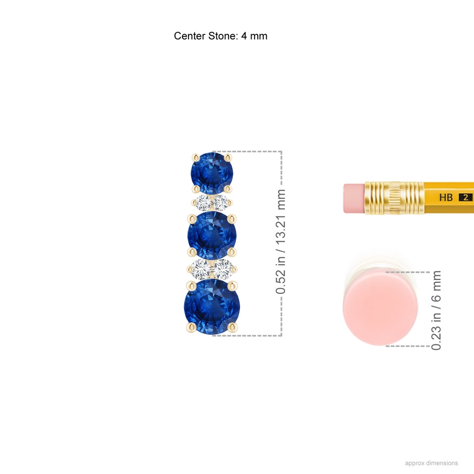 4mm AAA Graduated Sapphire and Diamond Journey Earrings in Yellow Gold ruler