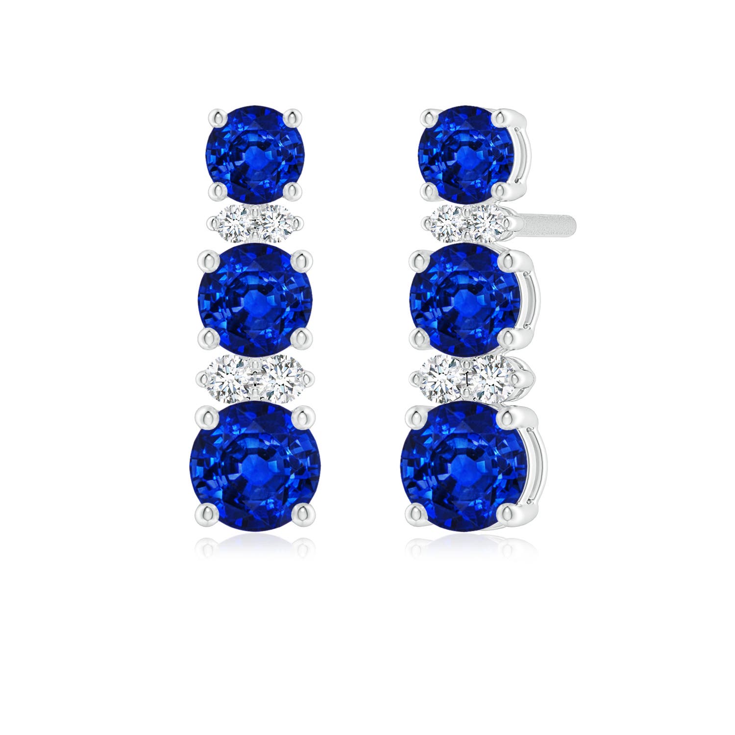 4mm AAAA Graduated Sapphire and Diamond Journey Earrings in P950 Platinum