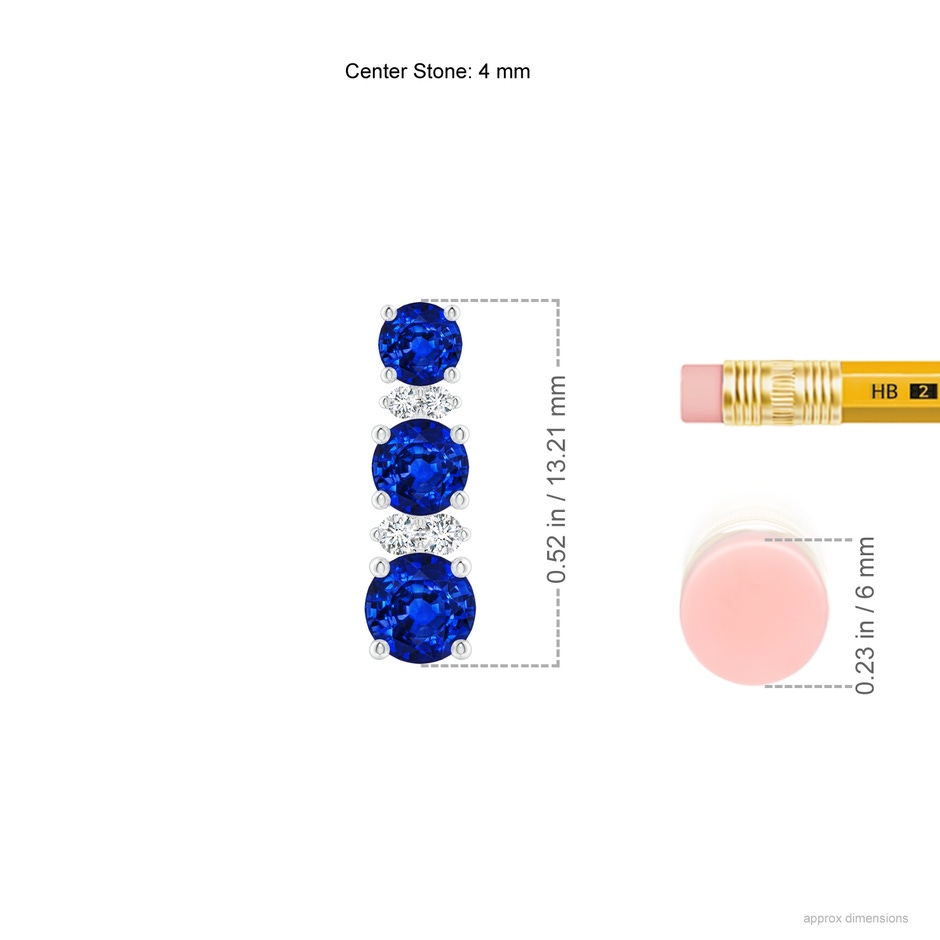 4mm AAAA Graduated Sapphire and Diamond Journey Earrings in White Gold ruler