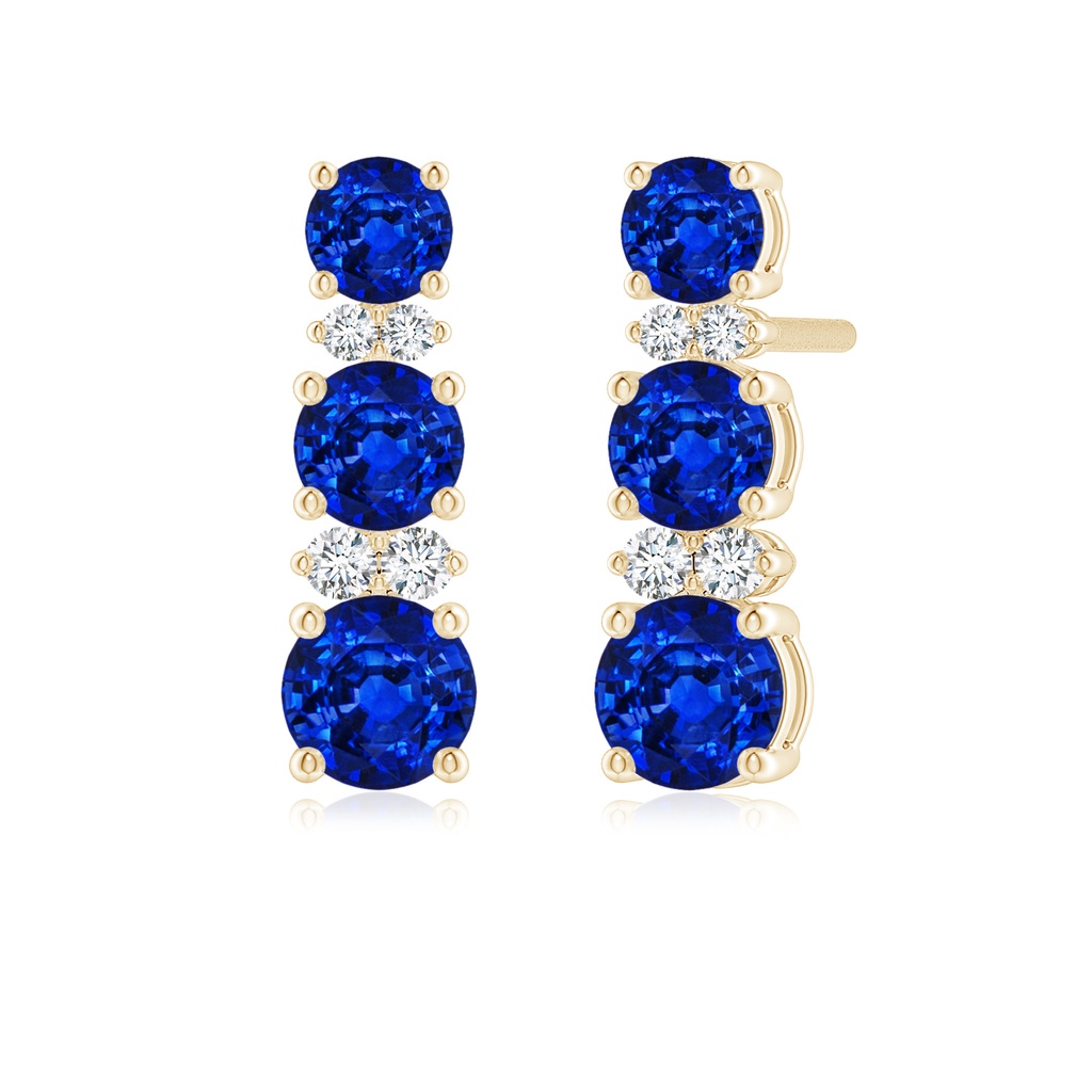 4mm AAAA Graduated Sapphire and Diamond Journey Earrings in Yellow Gold