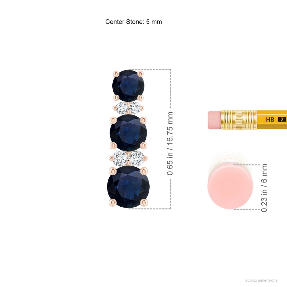 5mm A Graduated Sapphire and Diamond Journey Earrings in Rose Gold ruler