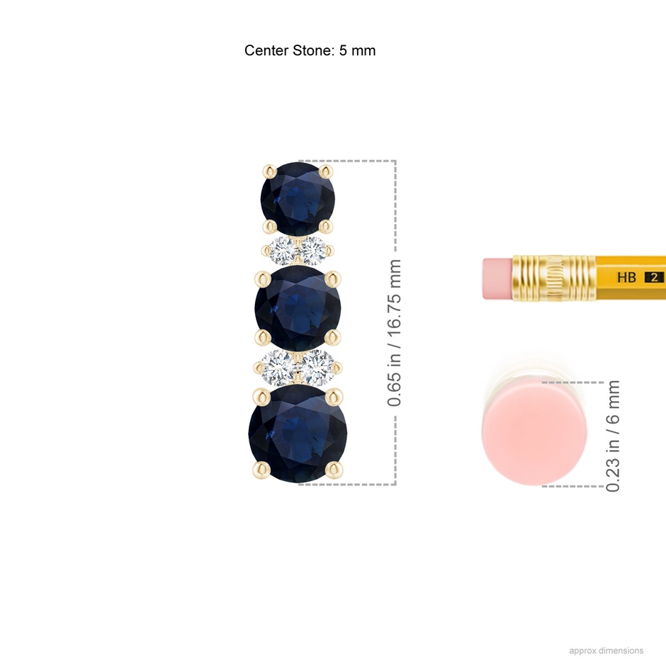 5mm A Graduated Sapphire and Diamond Journey Earrings in Yellow Gold ruler