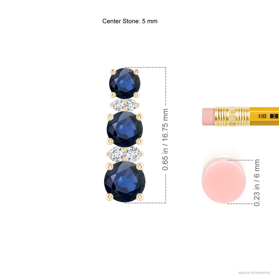 5mm AA Graduated Sapphire and Diamond Journey Earrings in Yellow Gold ruler