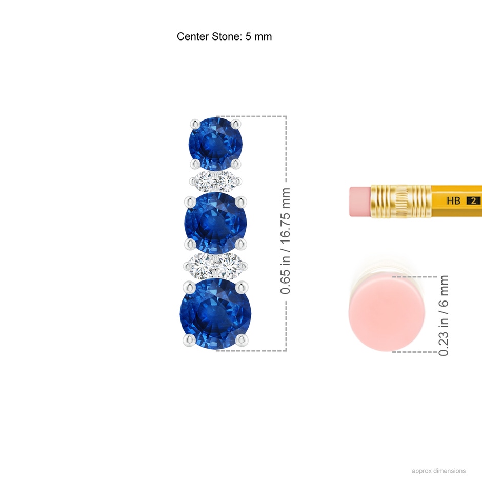 5mm AAA Graduated Sapphire and Diamond Journey Earrings in White Gold ruler