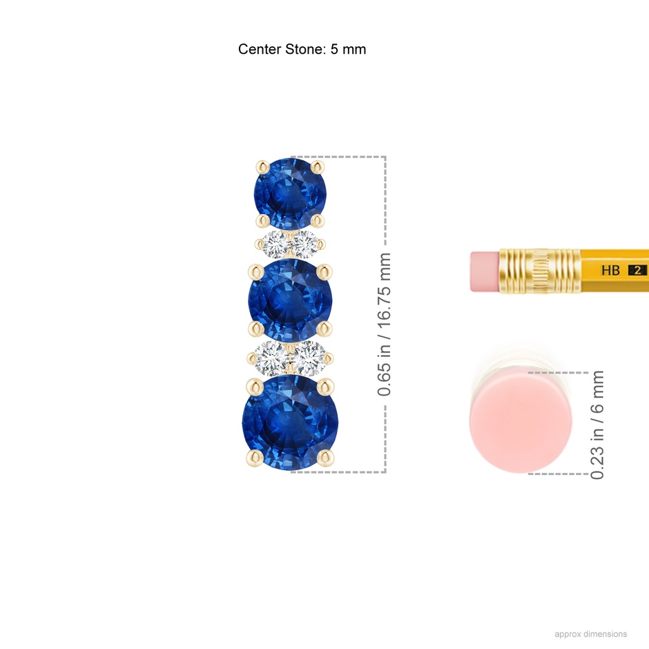5mm AAA Graduated Sapphire and Diamond Journey Earrings in Yellow Gold ruler