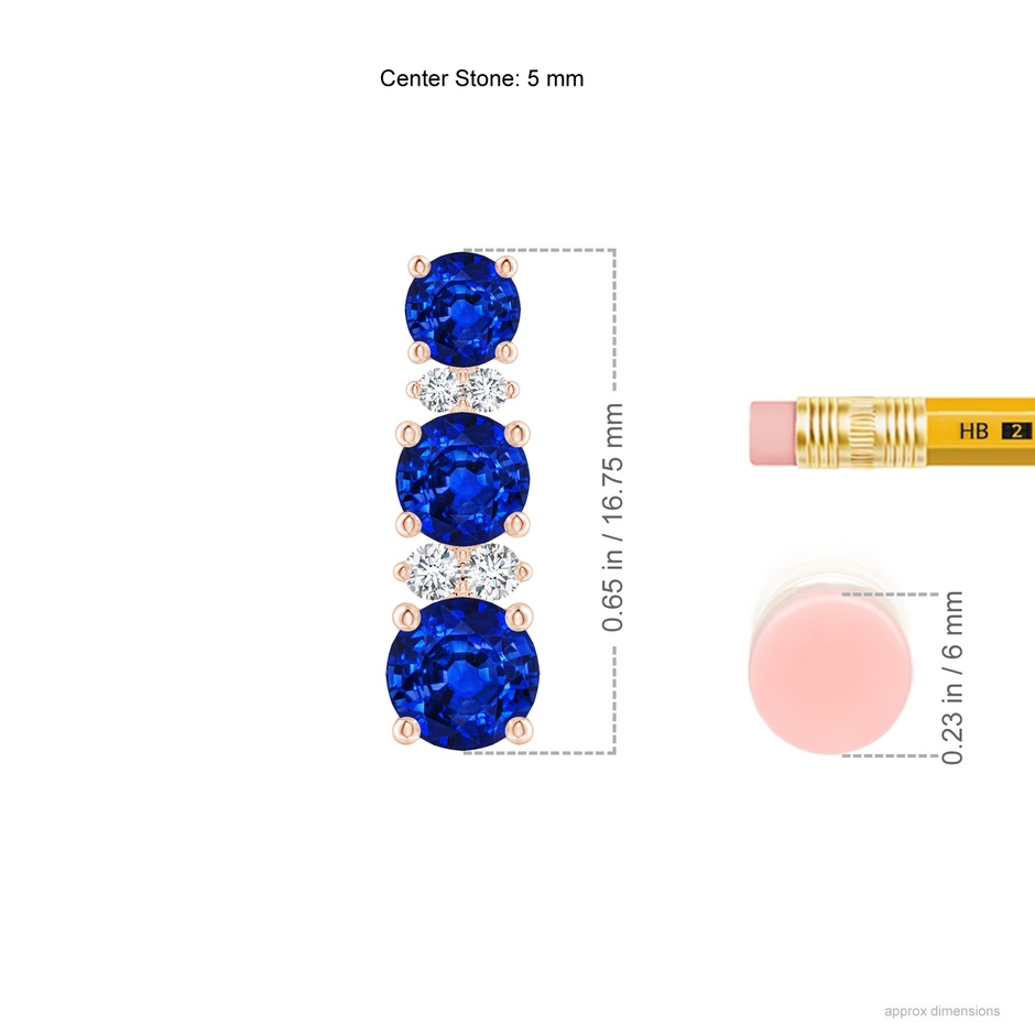 5mm AAAA Graduated Sapphire and Diamond Journey Earrings in Rose Gold ruler