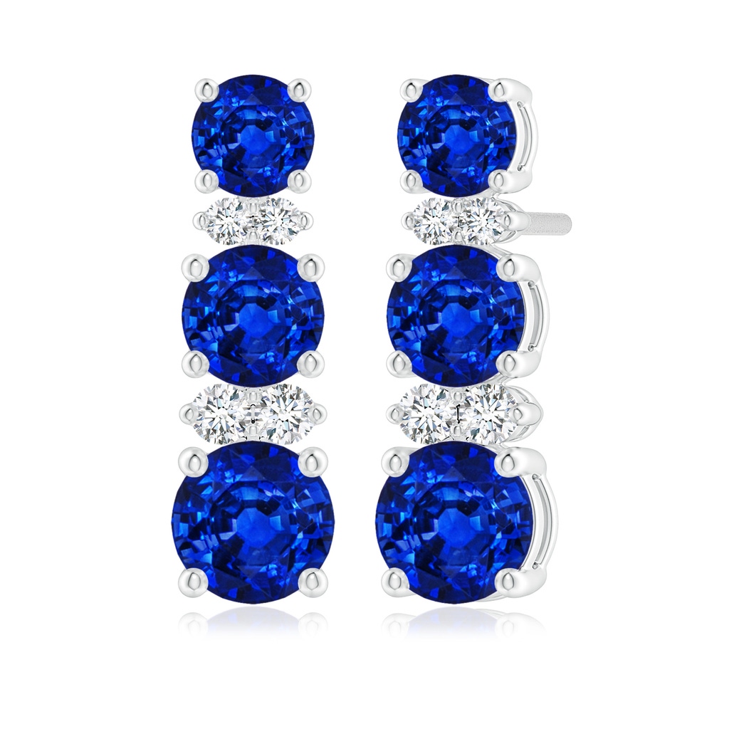 5mm AAAA Graduated Sapphire and Diamond Journey Earrings in White Gold 