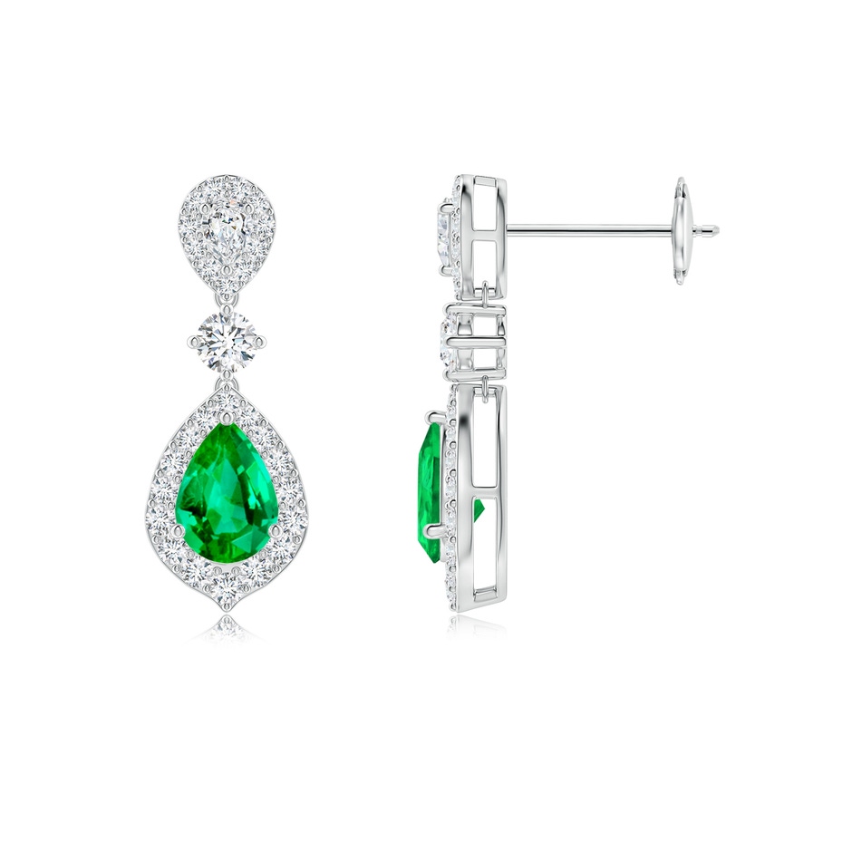 6x4mm AAA Emerald and Diamond Halo Teardrop Earrings in White Gold 