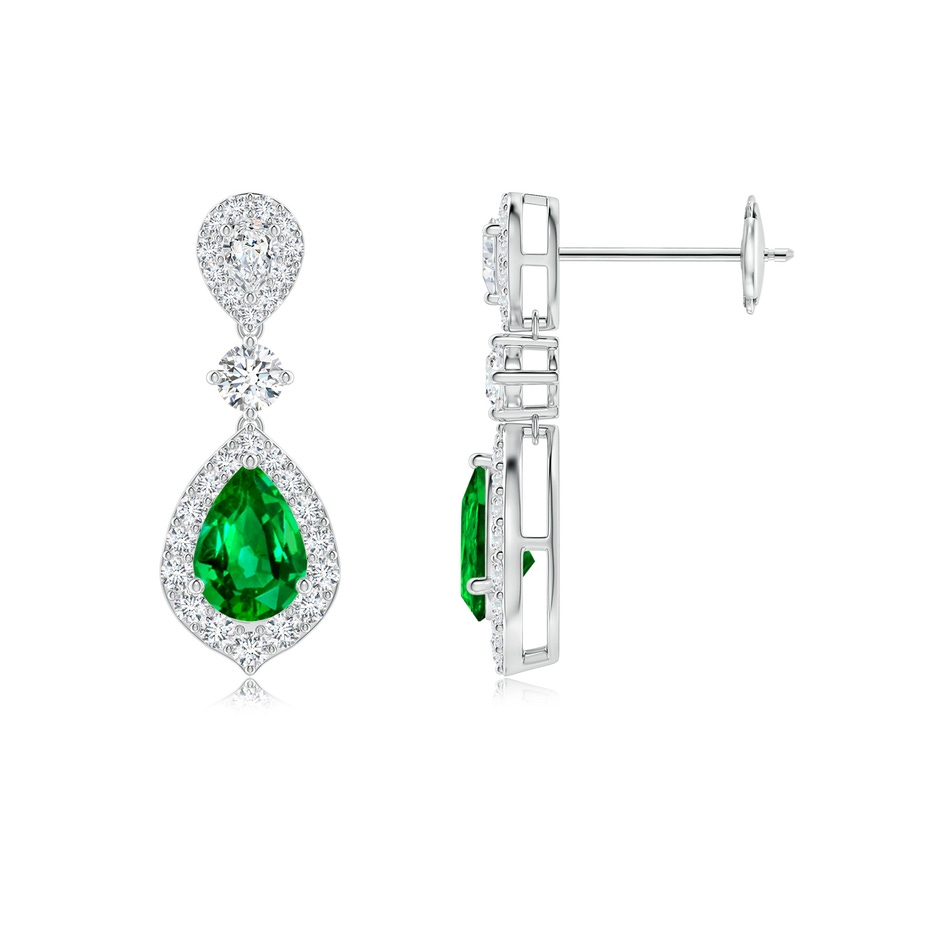 6x4mm Lab-Grown Emerald and Diamond Halo Teardrop Earrings in White Gold 