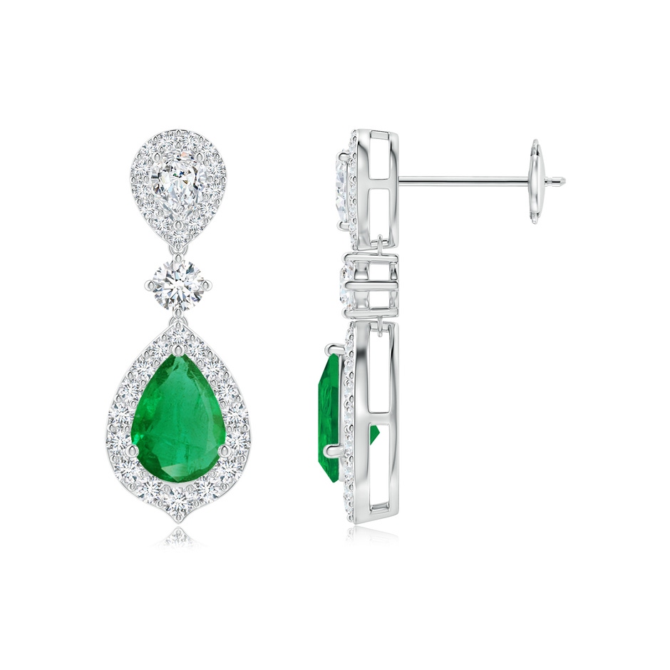 7x5mm AA Emerald and Diamond Halo Teardrop Earrings in White Gold 