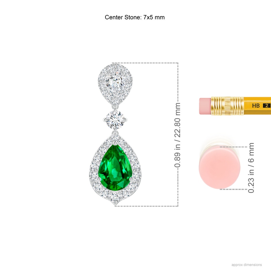 7x5mm Lab-Grown Emerald and Diamond Halo Teardrop Earrings in White Gold ruler