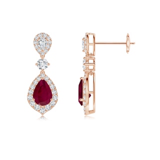 6x4mm A Ruby and Diamond Halo Teardrop Earrings in 9K Rose Gold