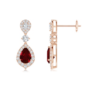 6x4mm AAAA Ruby and Diamond Halo Teardrop Earrings in 9K Rose Gold