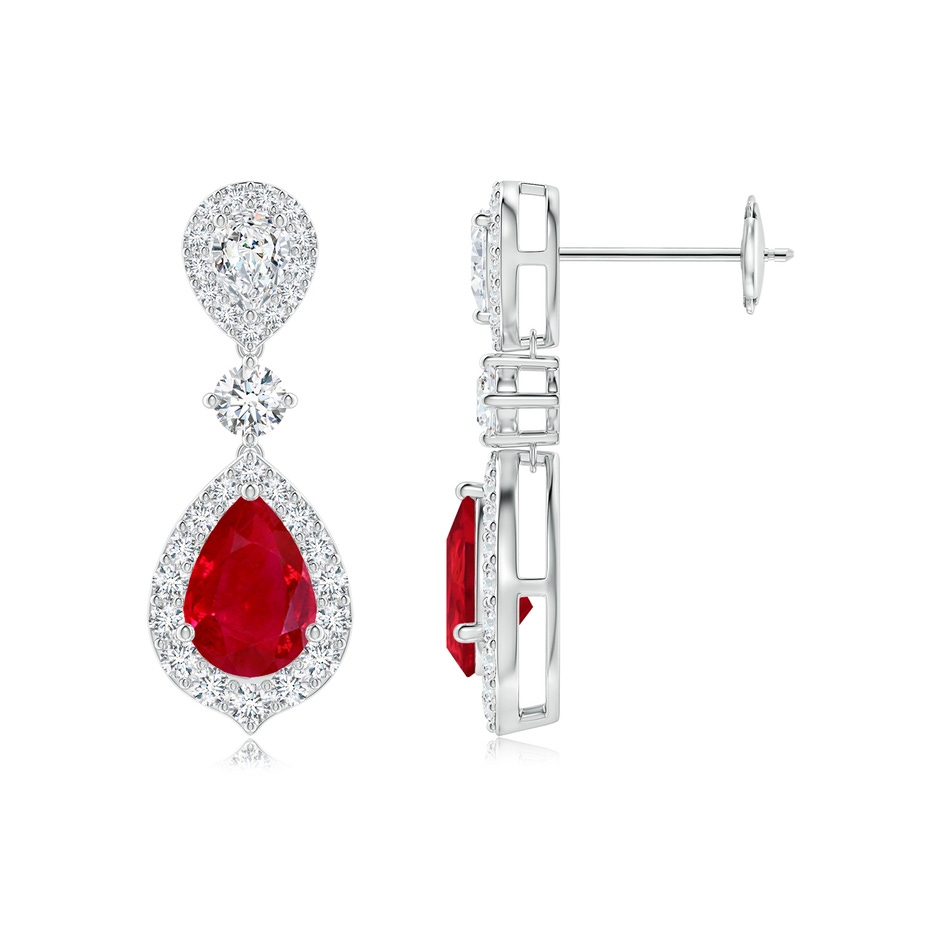 7x5mm AAA Ruby and Diamond Halo Teardrop Earrings in White Gold 