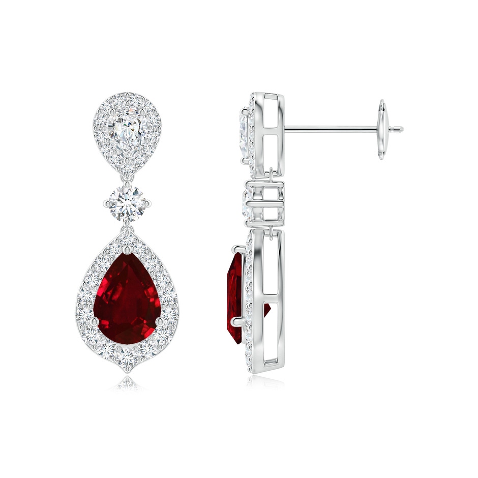 7x5mm AAAA Ruby and Diamond Halo Teardrop Earrings in White Gold 