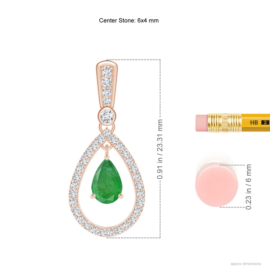 6x4mm A Floating Emerald and Diamond Halo Teardrop Earrings in Rose Gold ruler