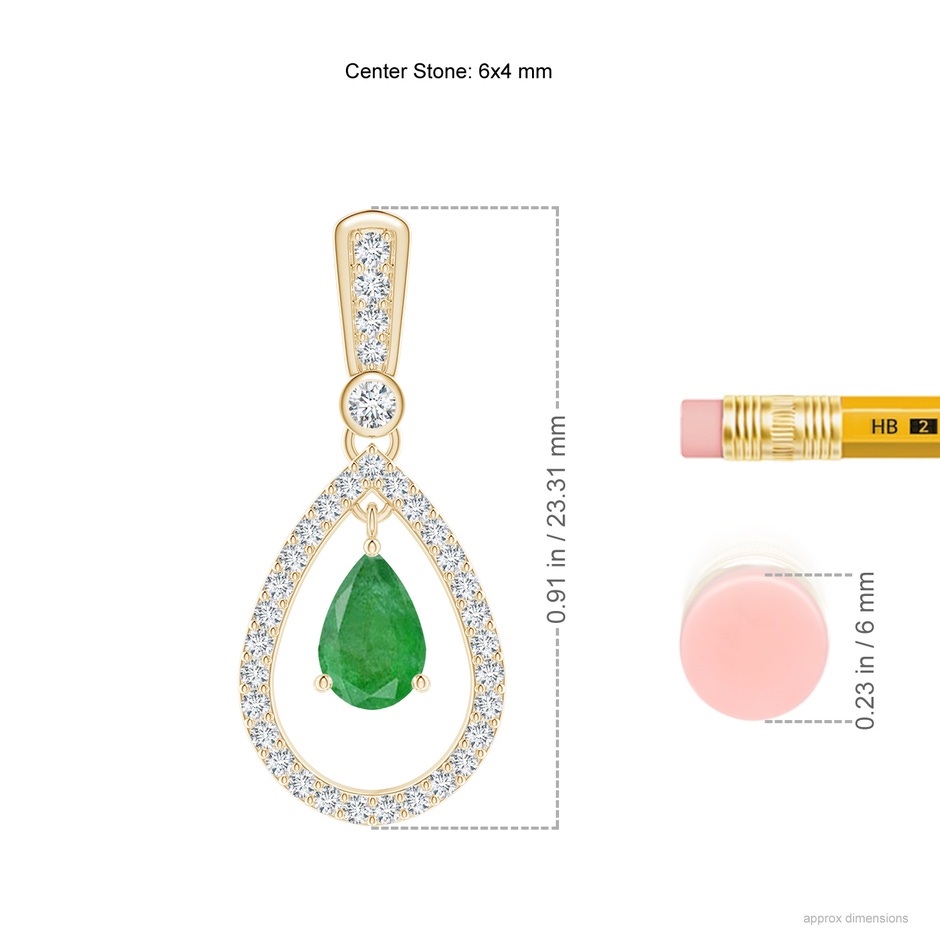 6x4mm A Floating Emerald and Diamond Halo Teardrop Earrings in Yellow Gold ruler