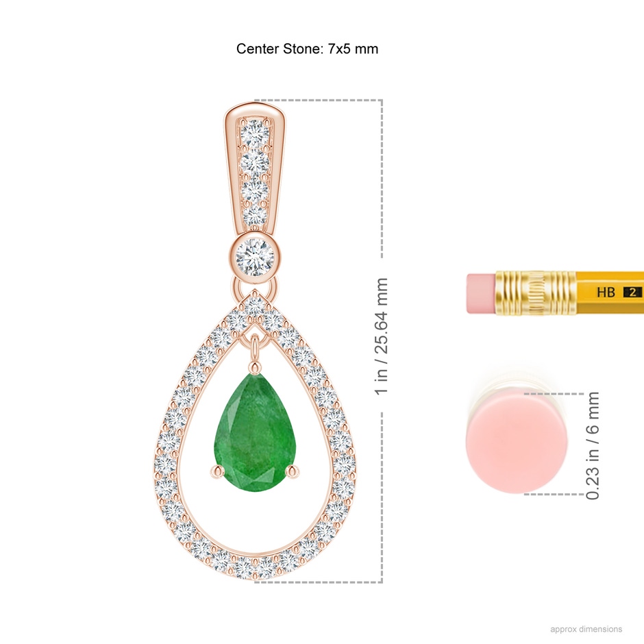 7x5mm A Floating Emerald and Diamond Halo Teardrop Earrings in Rose Gold ruler