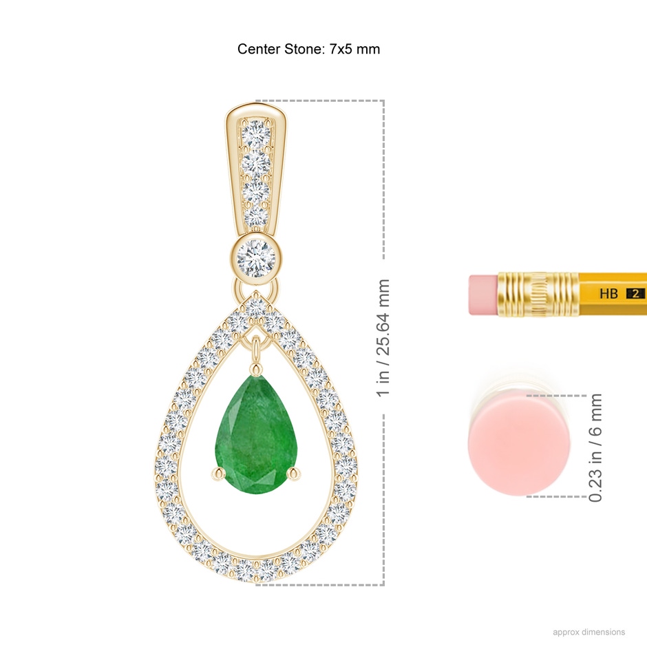 7x5mm A Floating Emerald and Diamond Halo Teardrop Earrings in Yellow Gold ruler