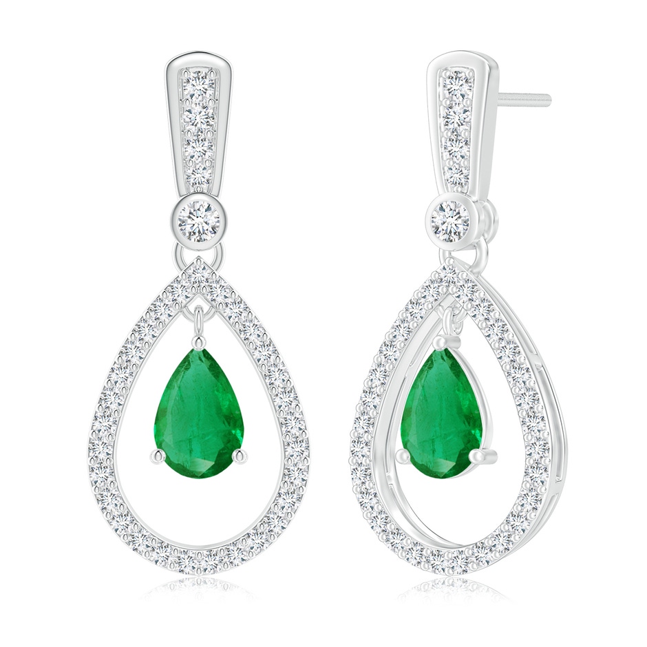 7x5mm AA Floating Emerald and Diamond Halo Teardrop Earrings in White Gold 