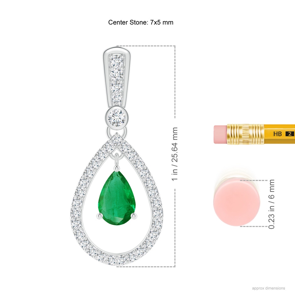 7x5mm AA Floating Emerald and Diamond Halo Teardrop Earrings in White Gold ruler