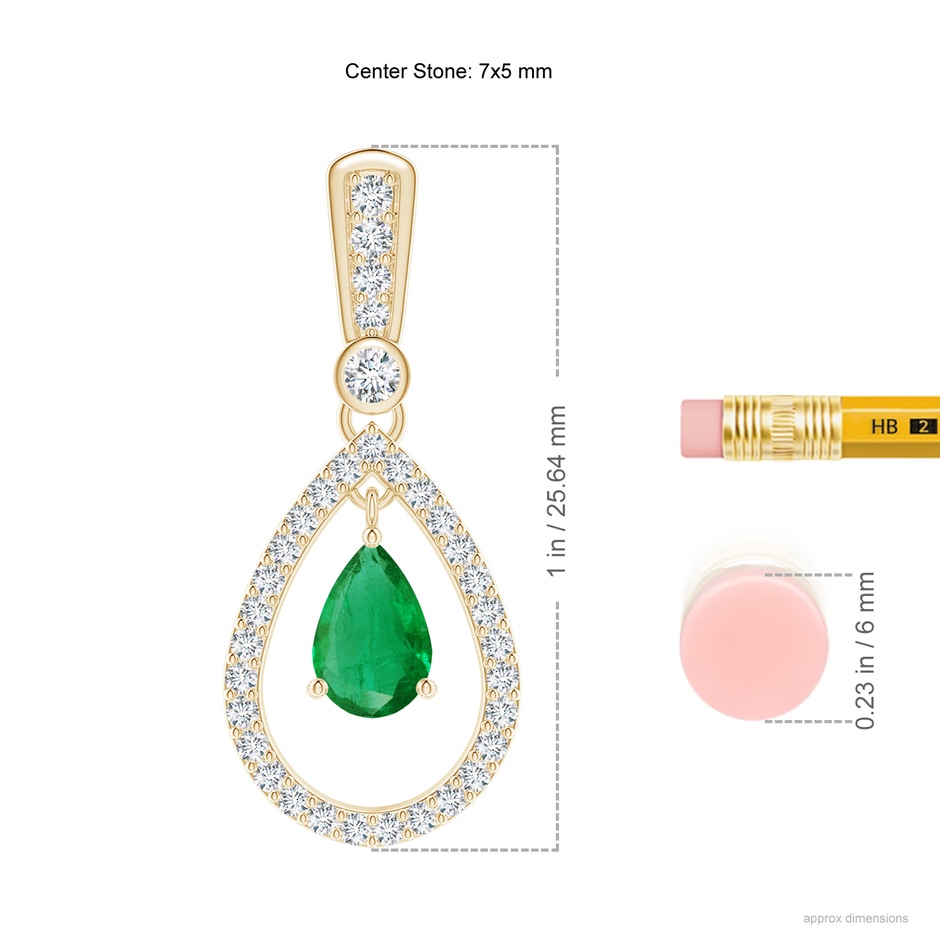 7x5mm AA Floating Emerald and Diamond Halo Teardrop Earrings in Yellow Gold ruler