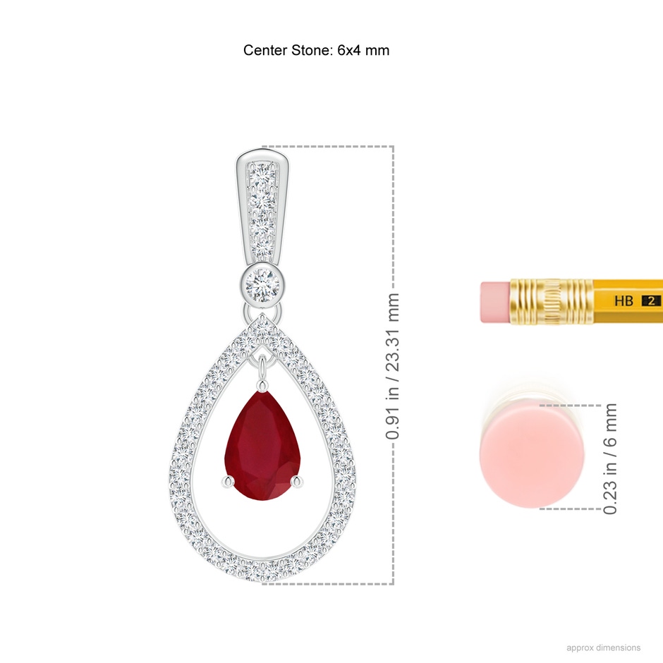 6x4mm AA Floating Ruby and Diamond Halo Teardrop Earrings in White Gold ruler