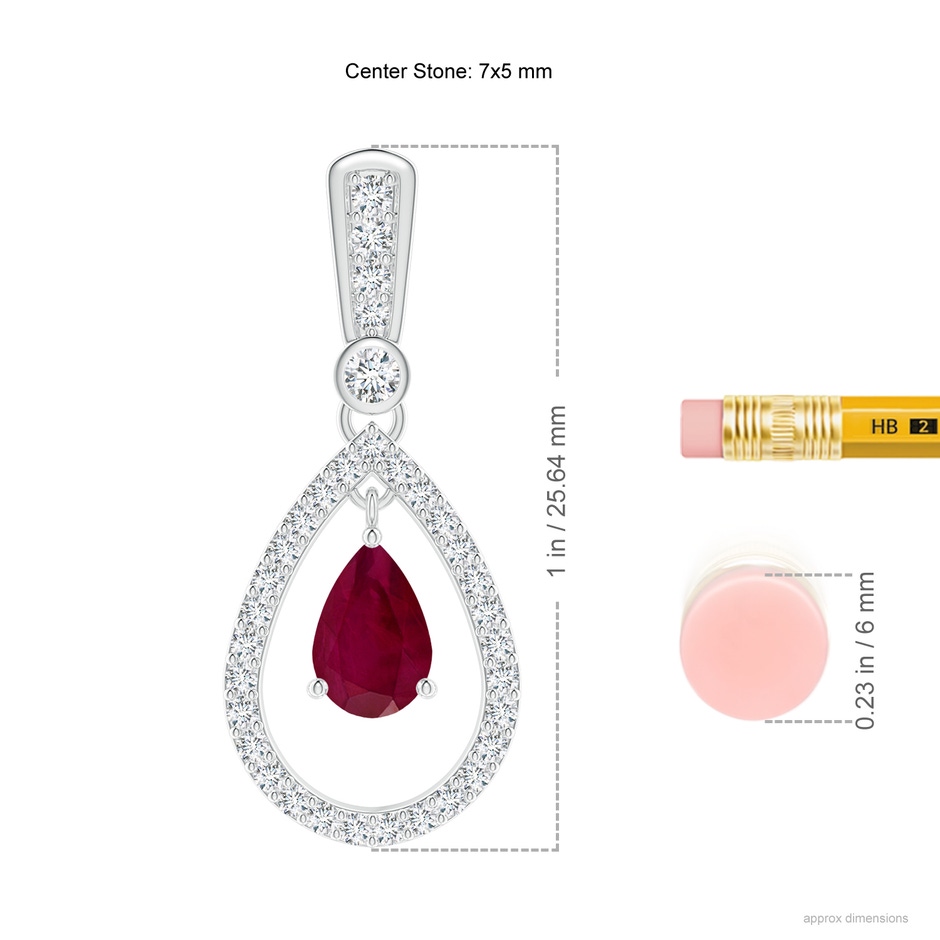 7x5mm A Floating Ruby and Diamond Halo Teardrop Earrings in White Gold ruler