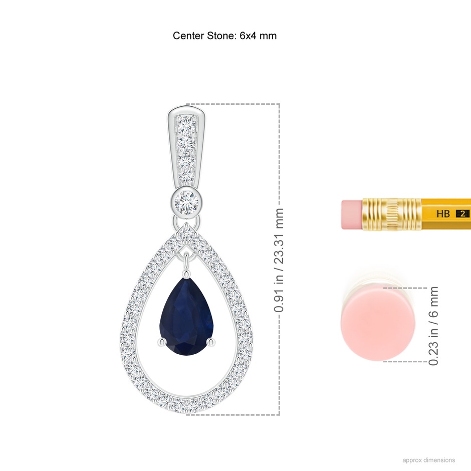6x4mm A Floating Sapphire and Diamond Halo Teardrop Earrings in White Gold ruler