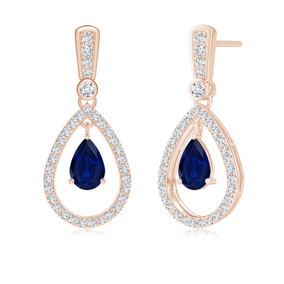 6x4mm AA Floating Sapphire and Diamond Halo Teardrop Earrings in Rose Gold 