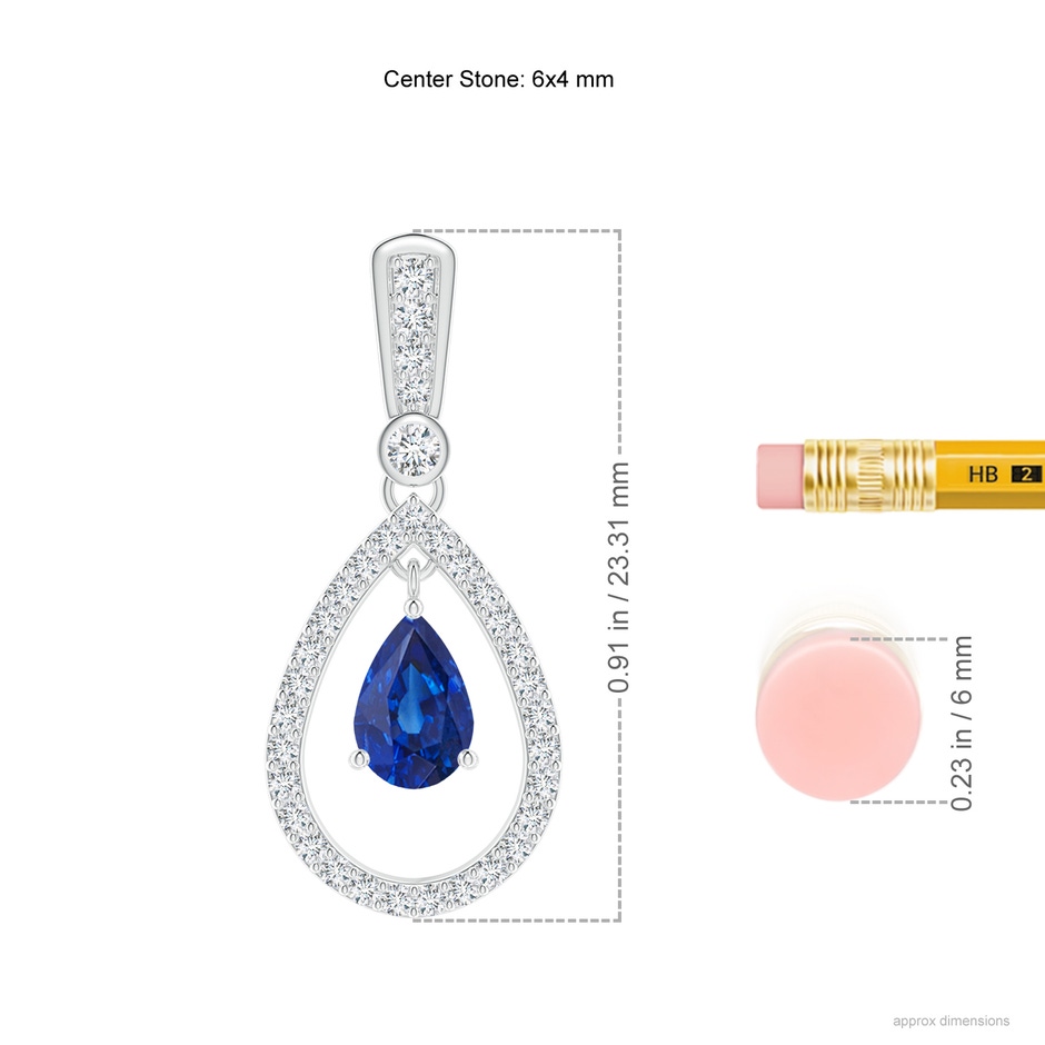 6x4mm AAA Floating Sapphire and Diamond Halo Teardrop Earrings in White Gold ruler