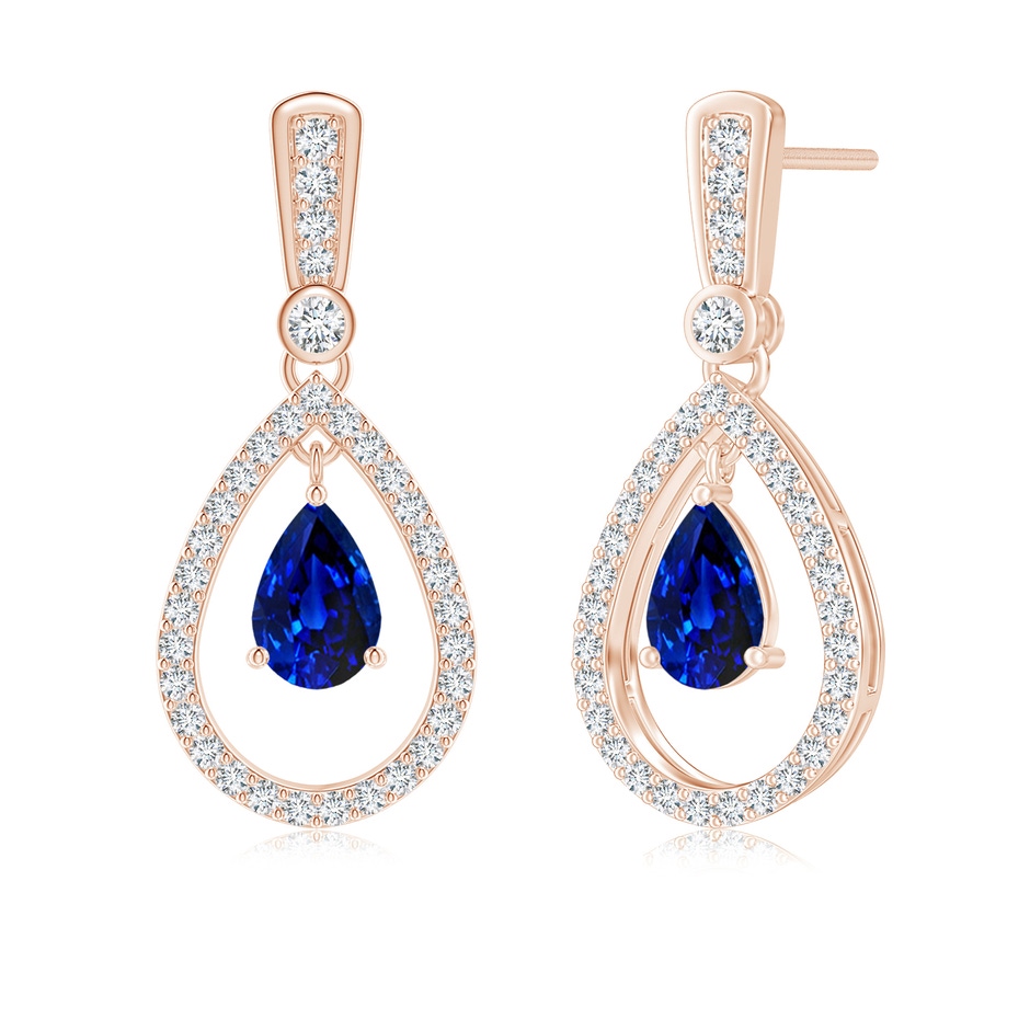 6x4mm AAAA Floating Sapphire and Diamond Halo Teardrop Earrings in Rose Gold 