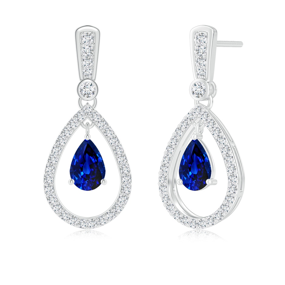 6x4mm AAAA Floating Sapphire and Diamond Halo Teardrop Earrings in White Gold 